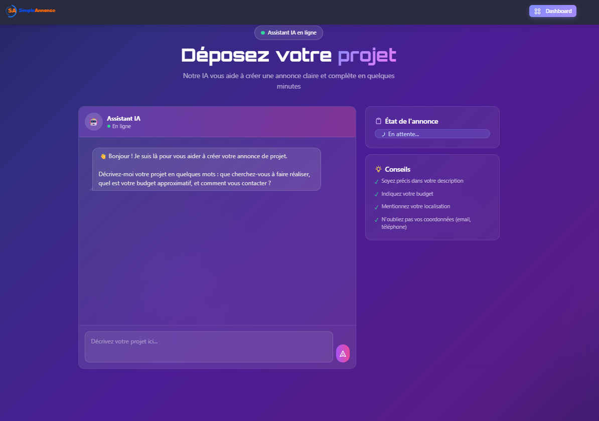 Chatbot IA création annonce SimpleAnnonce