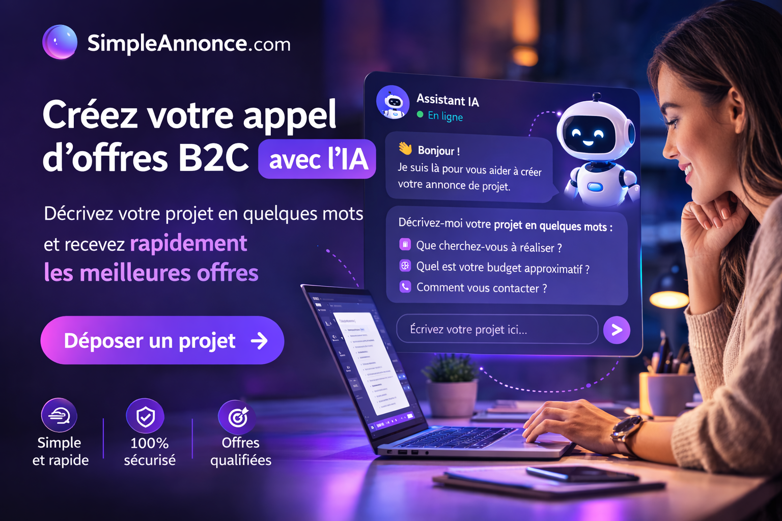 Assistant IA SimpleAnnonce - Cr&eacute;ez votre appel d'offres B2C
